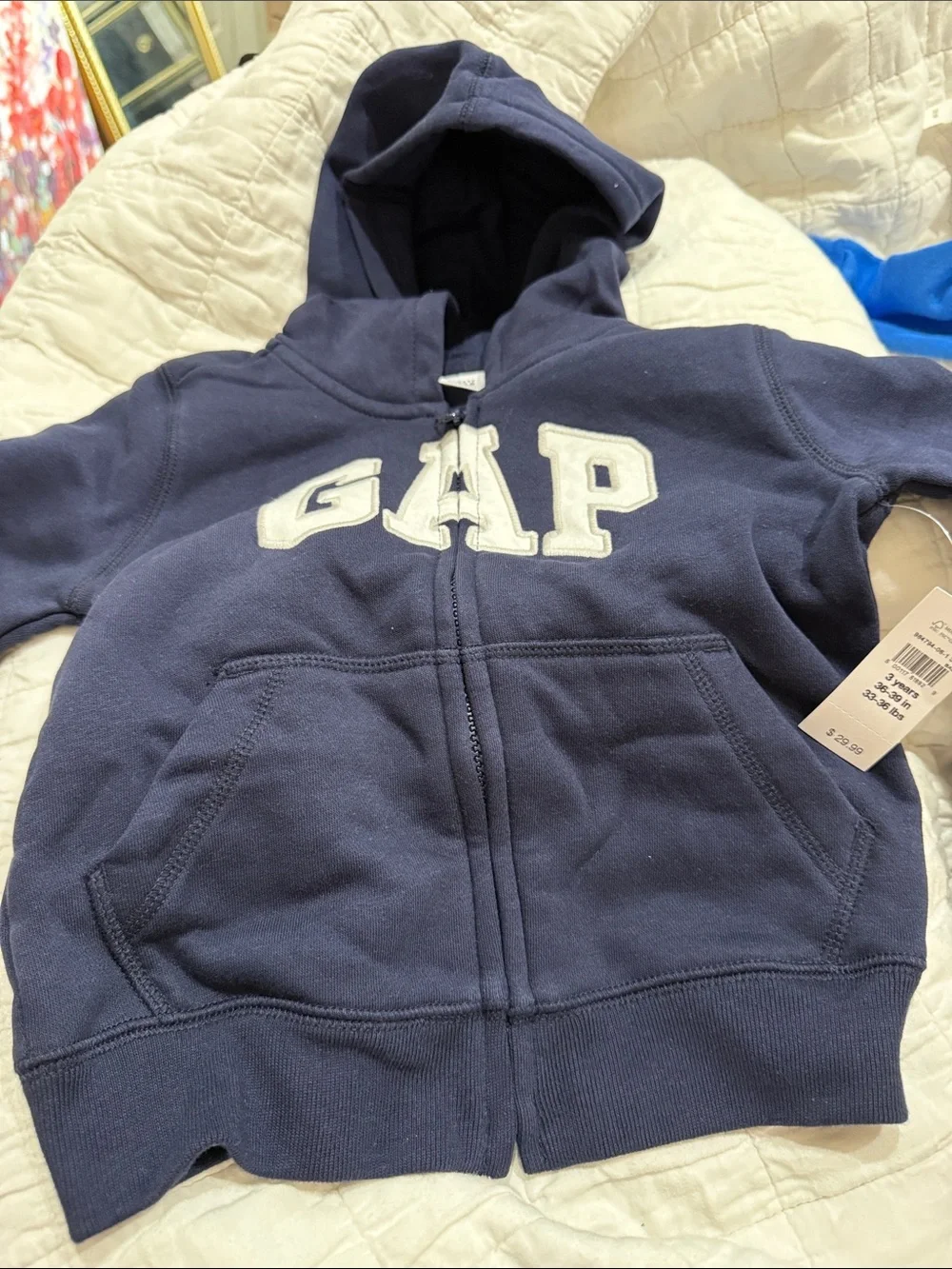 GAP Navy Blue Kids Zip Hoodie with White Logo